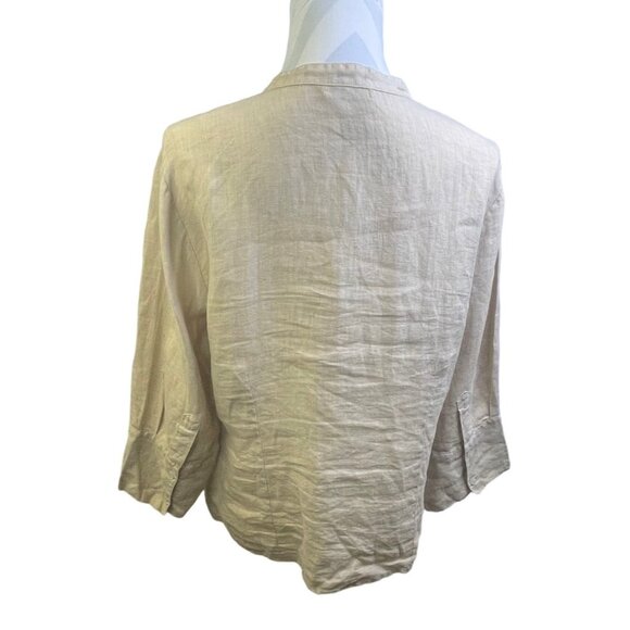 Russ Berens Malibu Button Down Blouse  Large Tan  Solid 100% Linen - Picture 3 of 7